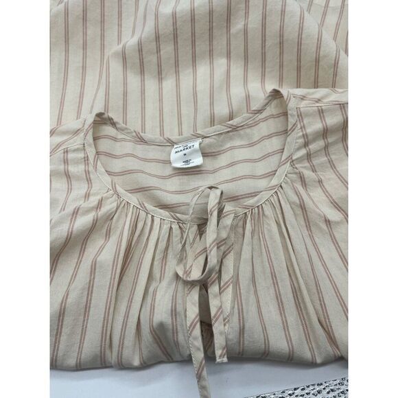 Melrose and Market Women’s Pintuck Trim Striped Peasant Blouse, Cream/Red, Sz. M - Picture 3 of 11